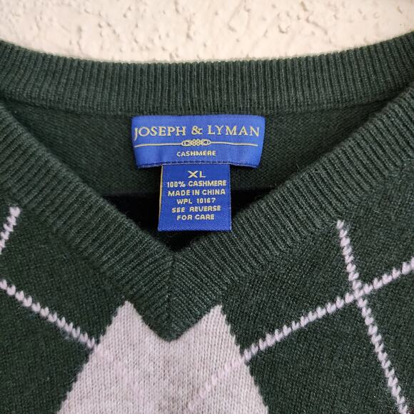 Joseph & Lyman Pullover Crewneck 100% Cashmere Sweater Men XL Green Preppy Dad - Picture 3 of 7